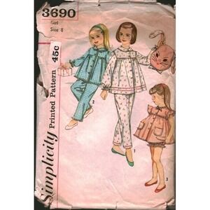 Vintage Simplicity 3690 Girls Pajamas Shortie Set Bunny Pillow Pattern Size 8
